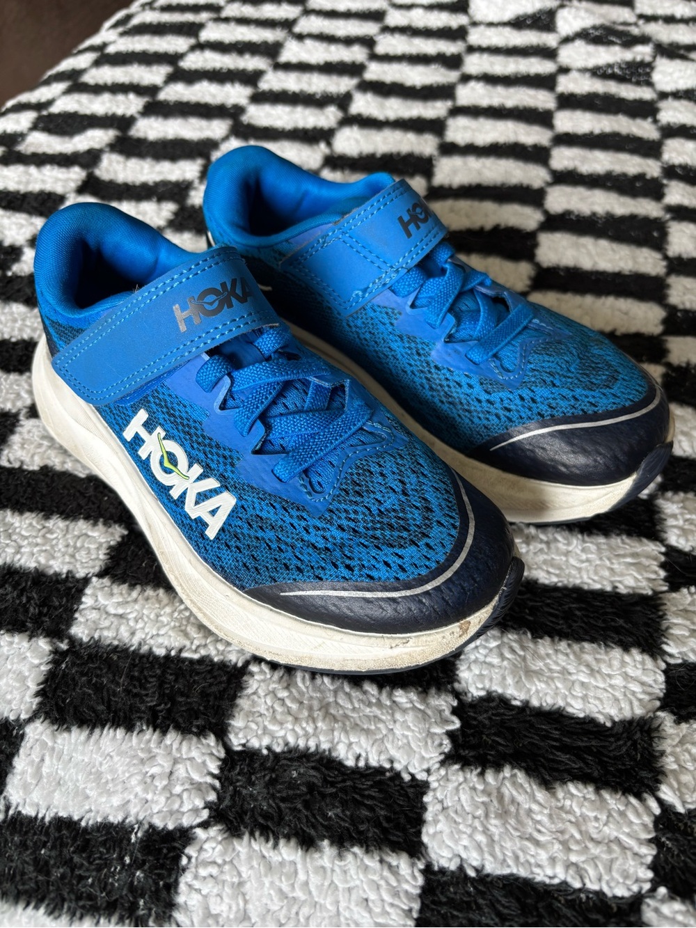 Hoka Kids Royal Blue and White Athletic Sneakers with Hook-and-Loop Strap